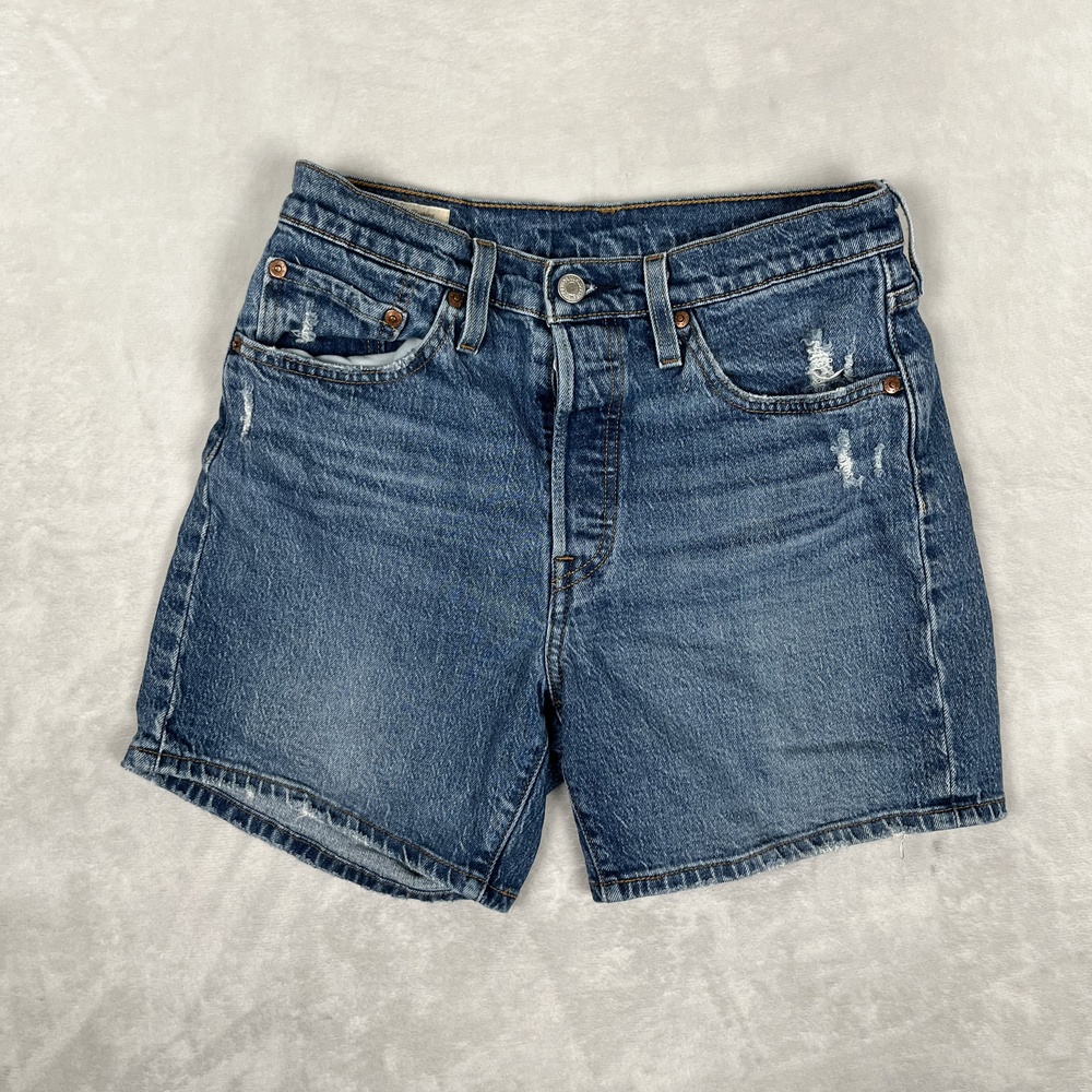 Levi's 501 Premium Mom Shorts Womens 27 Blue Denim High Rise Button Fly Casual